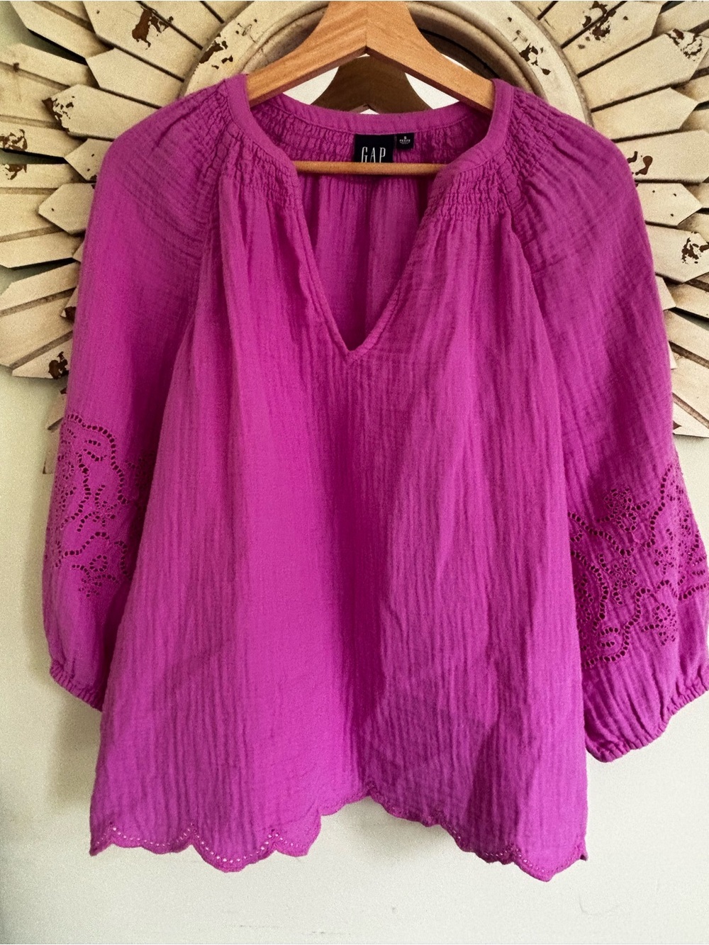 GAP Fuchsia Peasant Tunic Top Size P Small